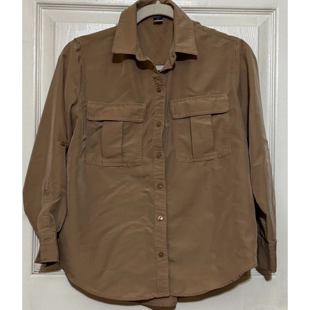 Old Navy Tiramisu Long Sleeve Double‎ Pocket Button Up Shirt Womens size XS